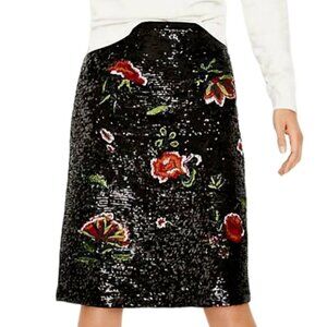 Anthropologie Skirt 2 Black Sequin A-Line Floral Sparkly Cocktail Knee Length